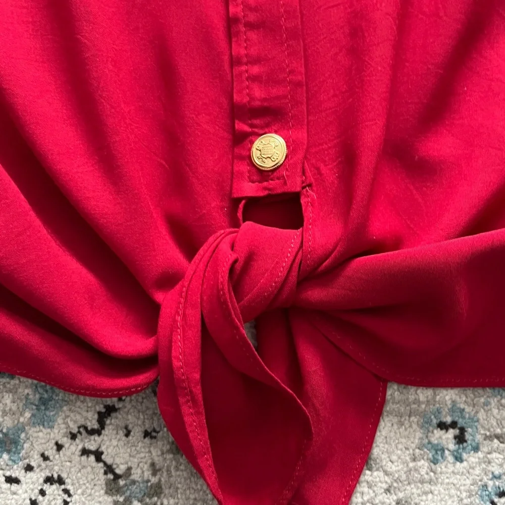 Karen Kane Red Button-Up Tie Front Blouse - Picture 10 of 14